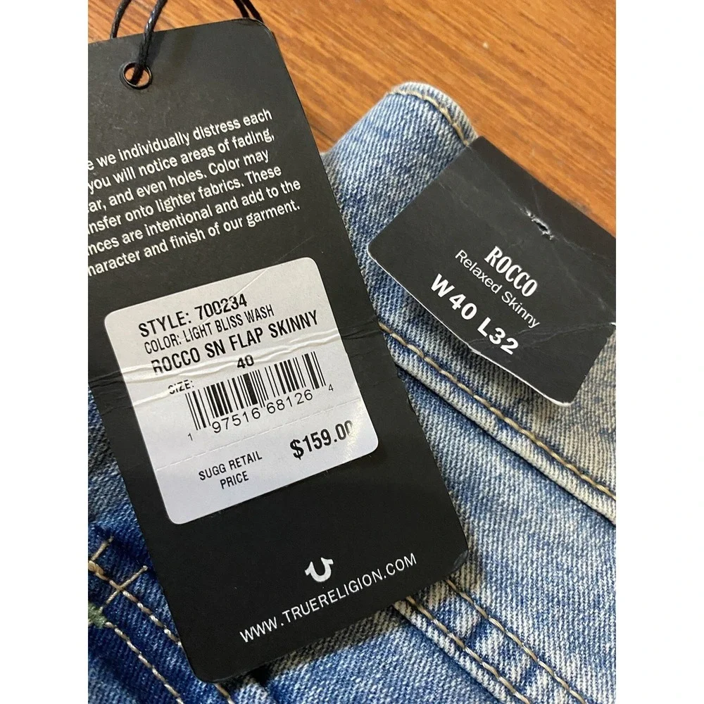 True Religion Rocco SN Flap Pocket Relaxed Skinny Mens 40x32 Blue New! NWT $159
